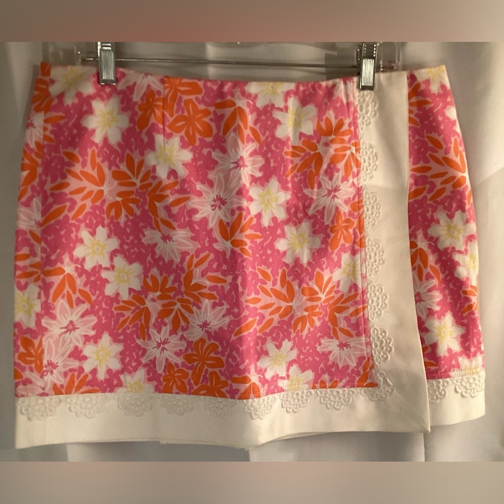 Lilly Pulitzer Prussia Palm Beach Pink Swanky Faux Wrap Skort, EUC, Size 12.
